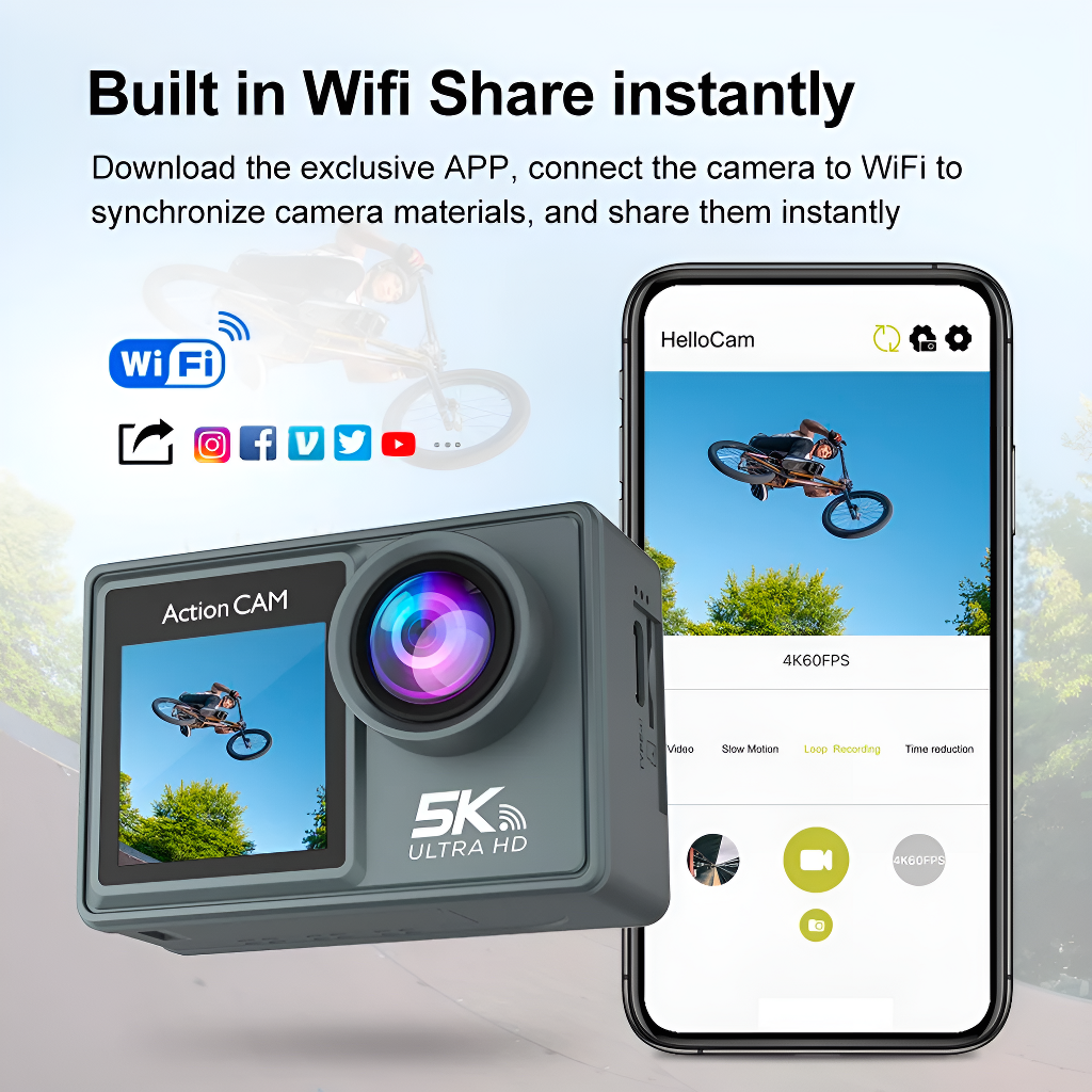 CERASTES 5K WiFi Anti-shake Action Camera