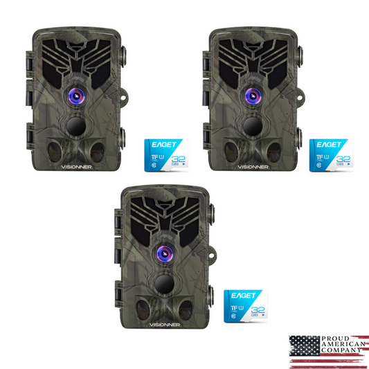 3x VISIONNER WIFI Trail Camera + 3x 32 GB TIF/SD Card