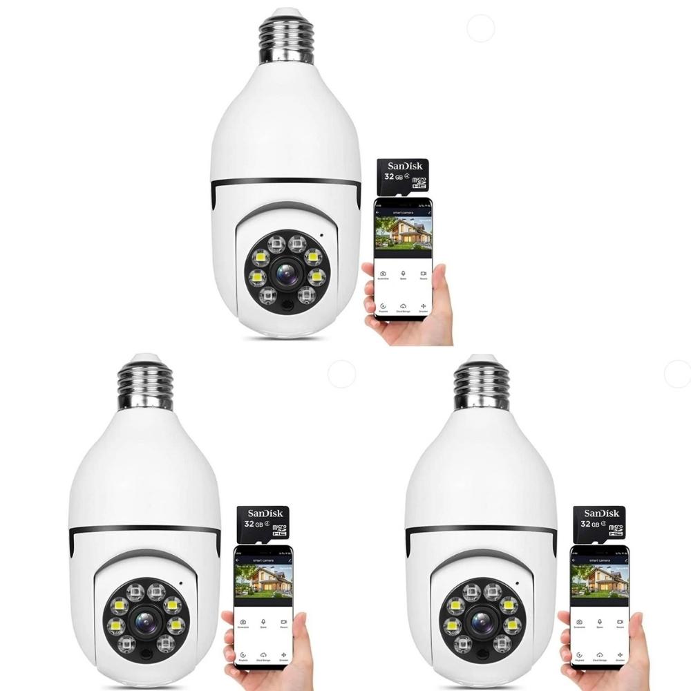 Wireless Wifi Light Bulb Security Camera X3